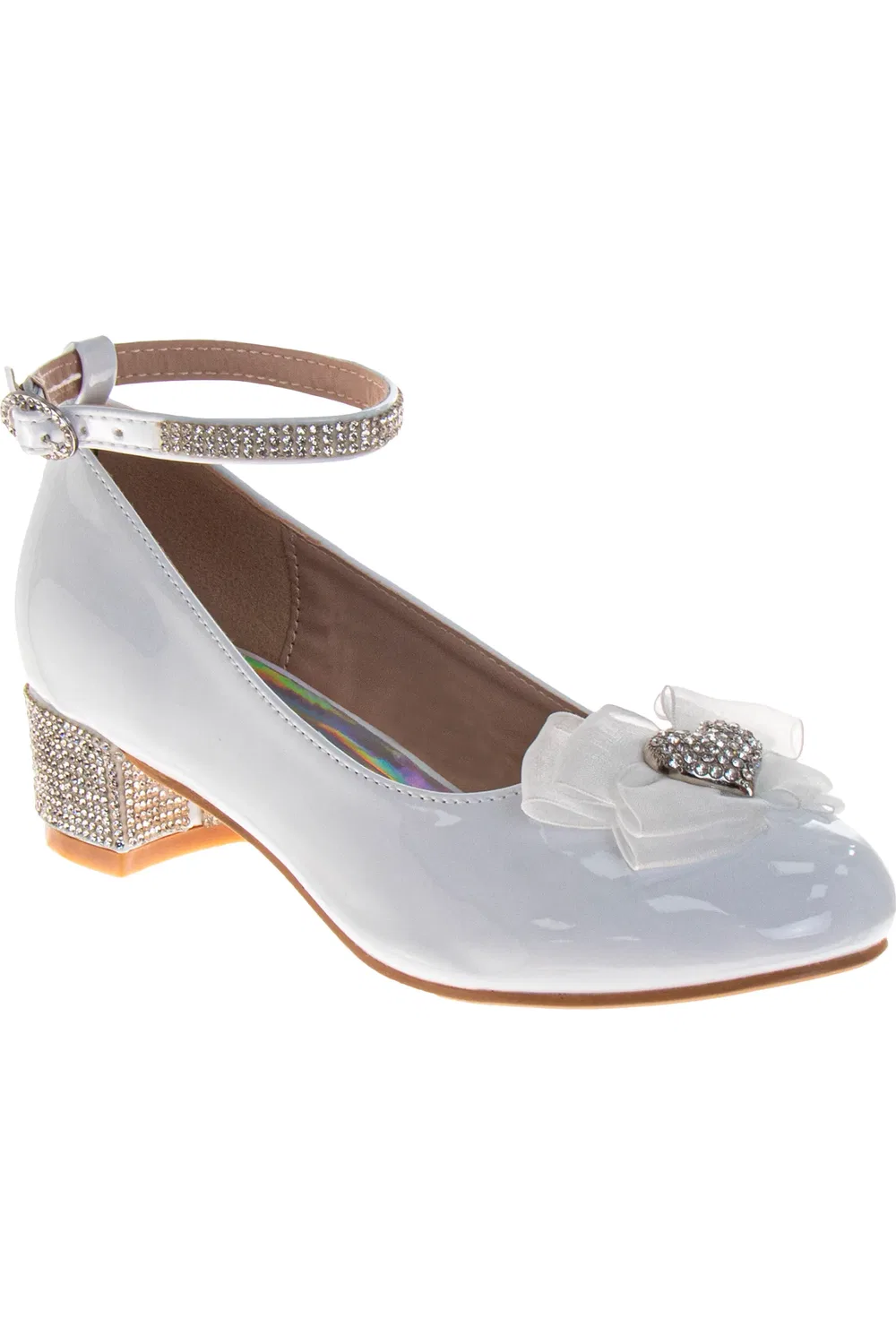 Туфли детские с кристаллами и ремешком на щиколотке Badgley Mischka Collection, White Patent