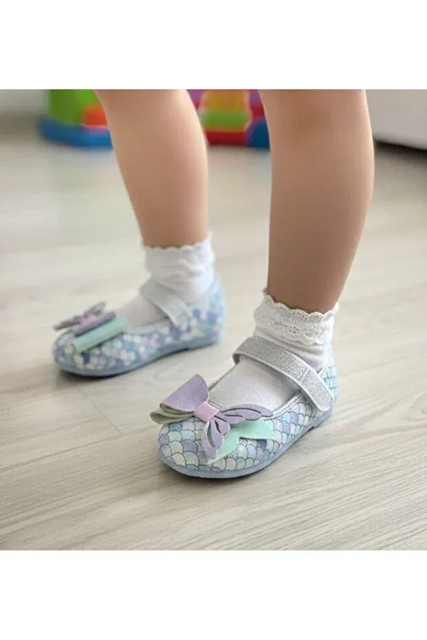 Детские балетки для девочек с принтом Surpie Shoes, Green - Lilac — фото 2