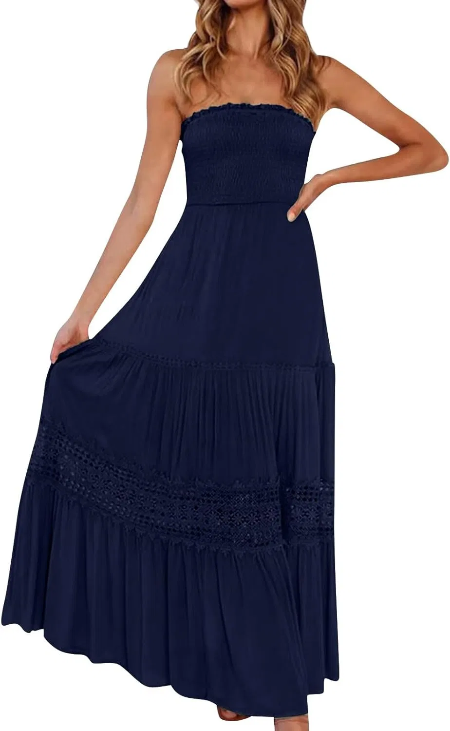 Женское макси-платье с кружевной отделкой, Dark Blue