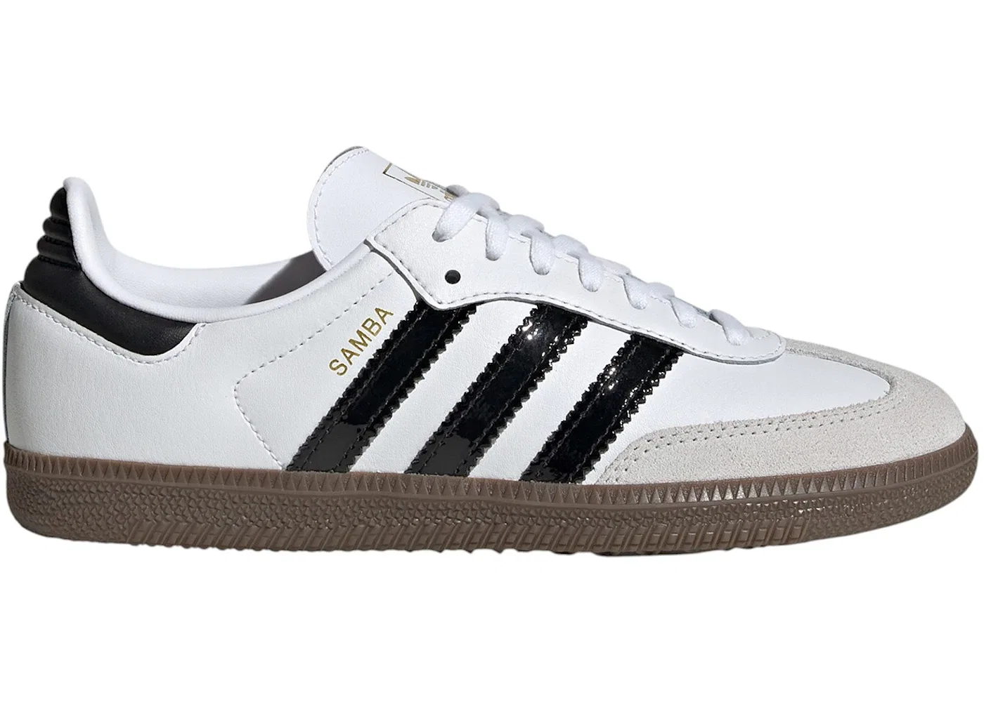 Детские кроссовки lifestyle с патентными полосками Adidas Samba OG, Cloud White/Core Black/Gum