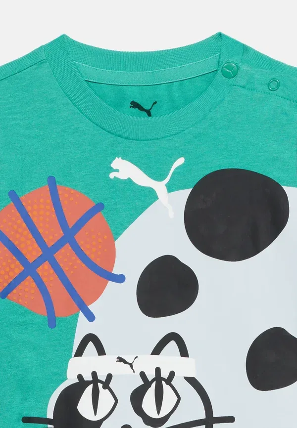 Комплект из футболки с принтом и шорт из хлопка и полиэстера Puma, ярко-зеленый — фото 4