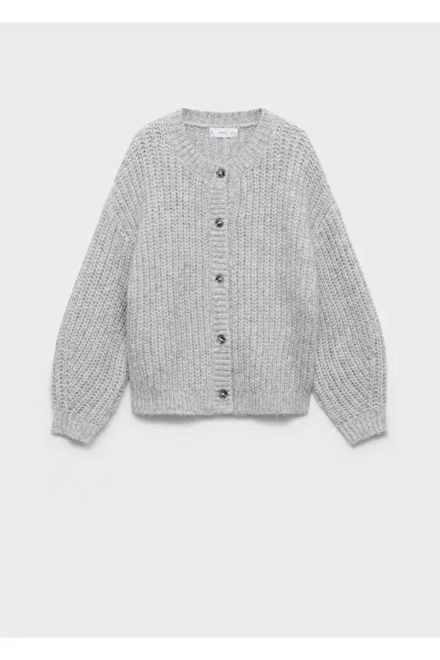 Детский кардиган с пуговицами Rib Knitwear Button Mango Kids, Medium Grizzly Gray — фото 2