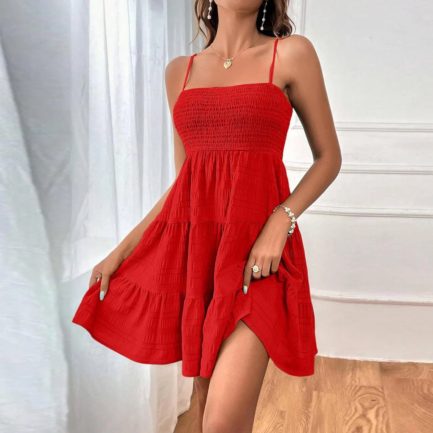 Женское летнее макси-платье на одно плечо с тонкими бретелями Casual Holiday, Red — фото 2
