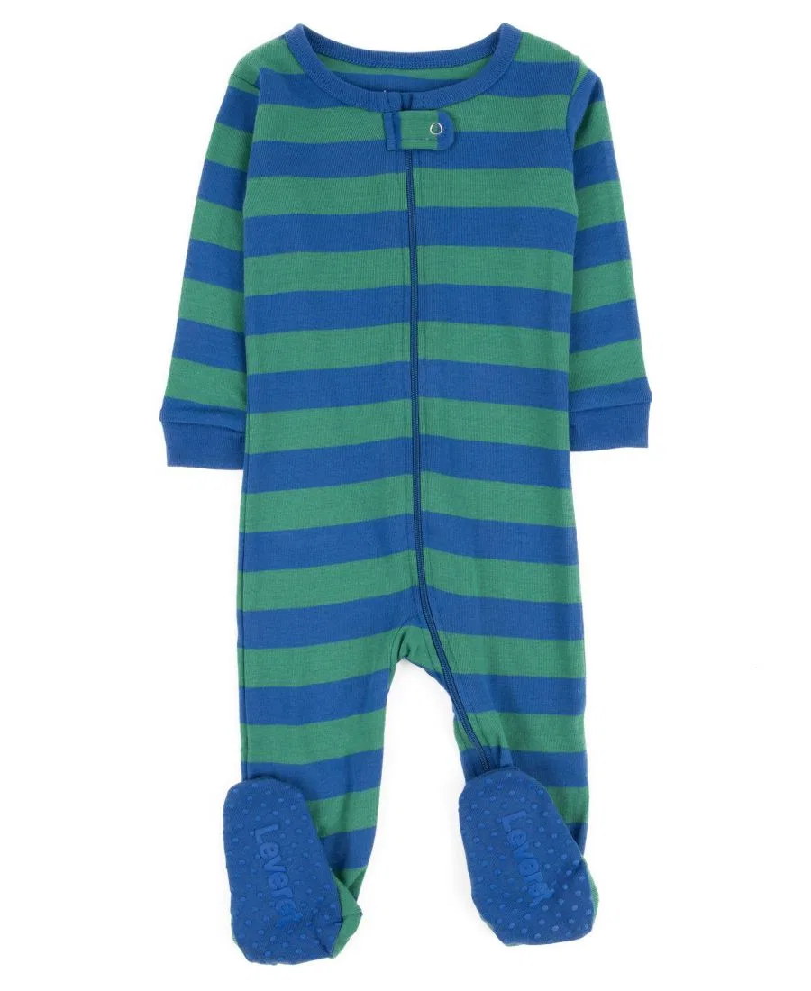 Пижама детская с принтом в полоску, с ножками Leveret, Blue & Green Stripes