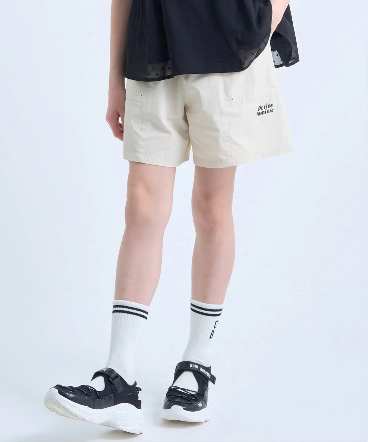Детские шорты для девочек с принтом, тафта, 130 см, pom ponette junior, Light Beige