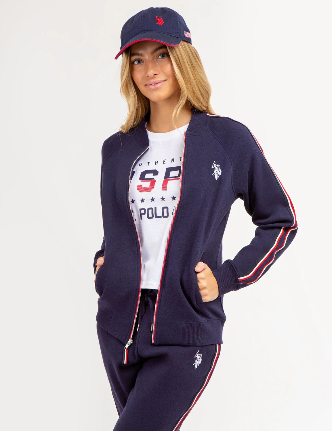 

Бомбер U.S. Polo Assn. Full Zip Signature Stripe, темно-синий