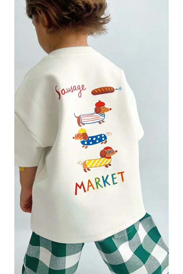 Детская футболка с принтом Sausage Pufiko Kids, White