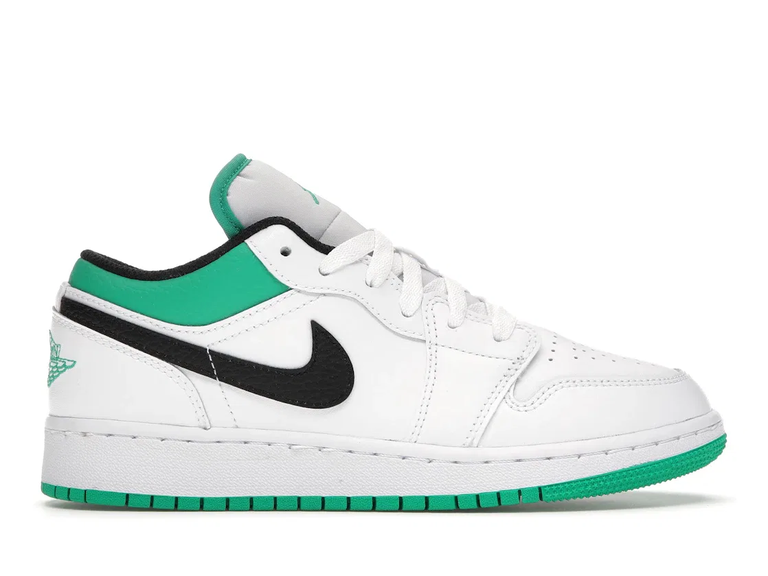 Детские кроссовки с кожаным верхом Jordan 1 Low Jordan, White/Stadium Green-Black