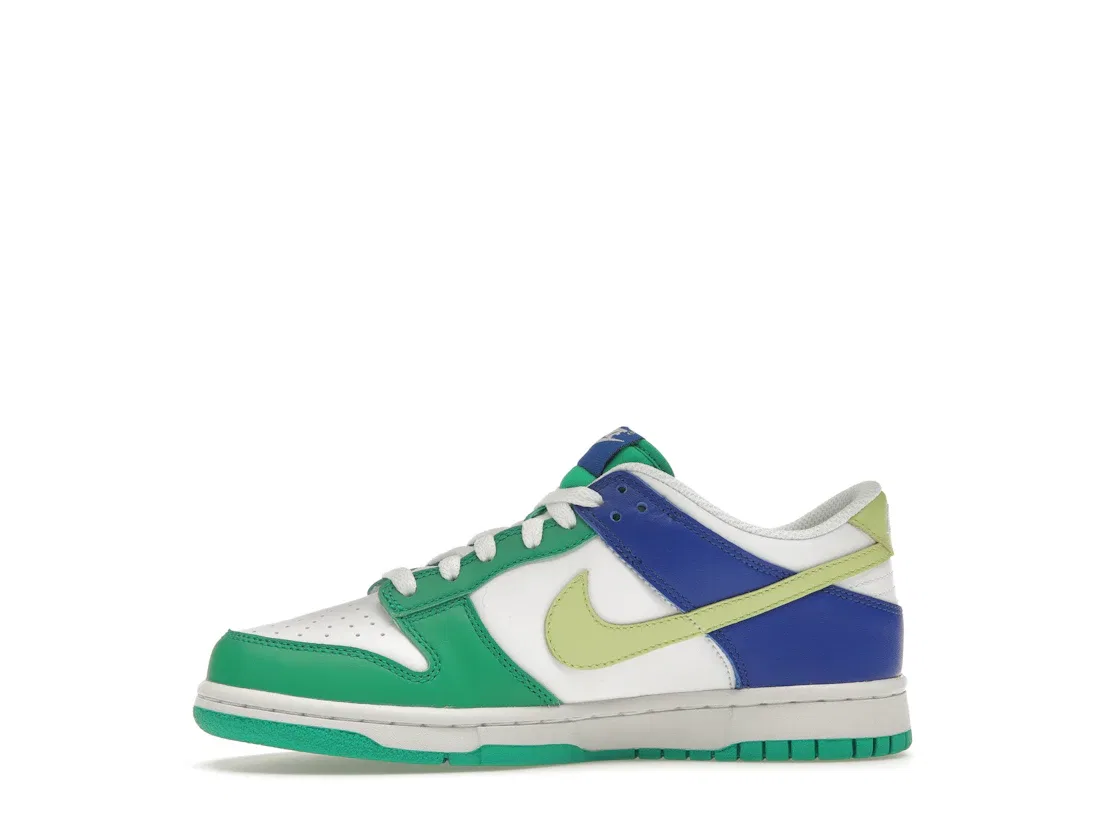 Детские кроссовки для мальчиков и девочек с принтом Nike Dunk Low Nike, White/Stadium Green/Game Royal/Light Lemon Twist — фото 3