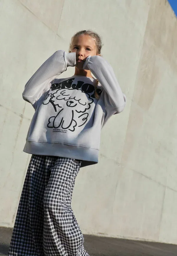 Комплект из свитшота и брюк принт Regular fit wide leg set Next, Grey Gingham Dog, серый — фото 2