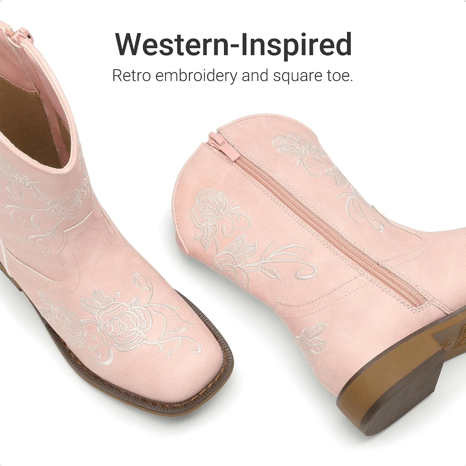 Детские сапоги для девочек с цветочной вышивкой Western DREAM PAIRS, Pink — фото 3