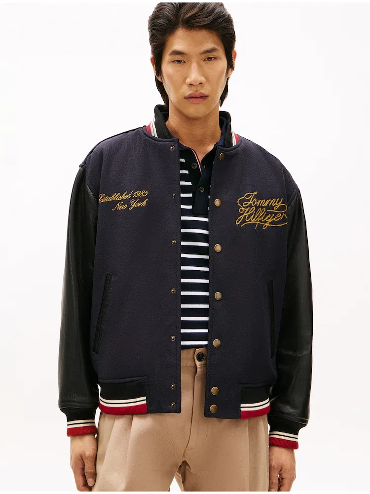 Куртка из шерстяного бленда с кожаными рукавами TOMMY HILFIGER, Navy — фото 3