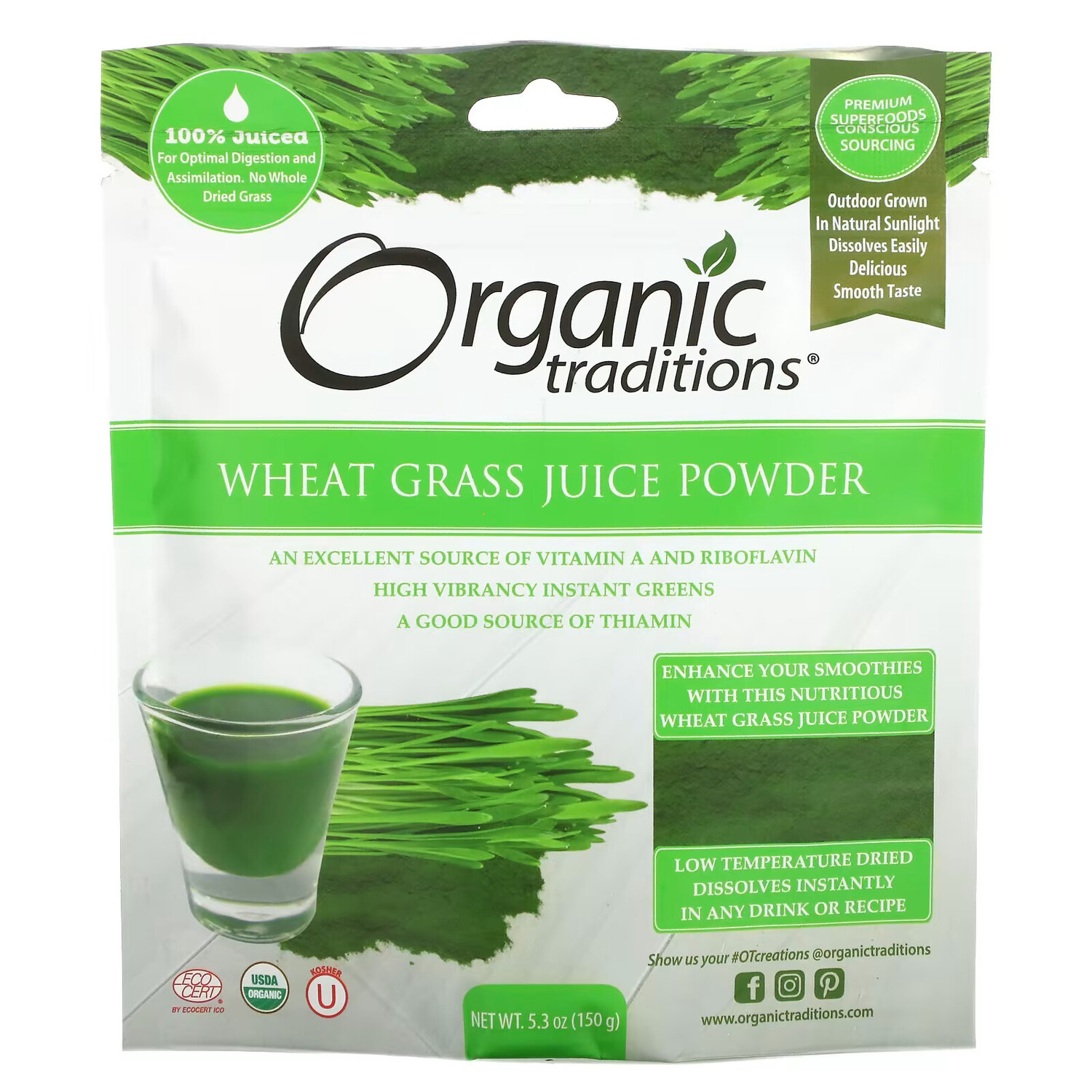 

Organic Traditions, Порошок сока из ростков пшеницы, 150 г (5,3 унции)