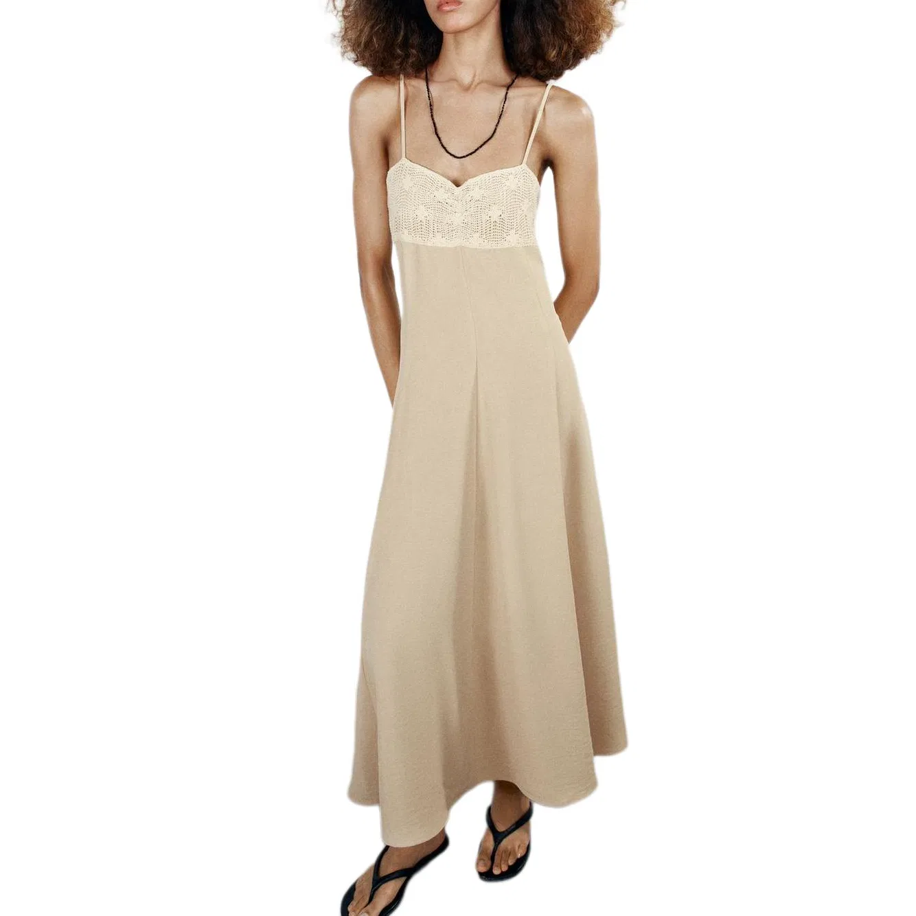 Женское платье-комбинация с длинной юбкой Raw White ZARA, Raw White — фото 4