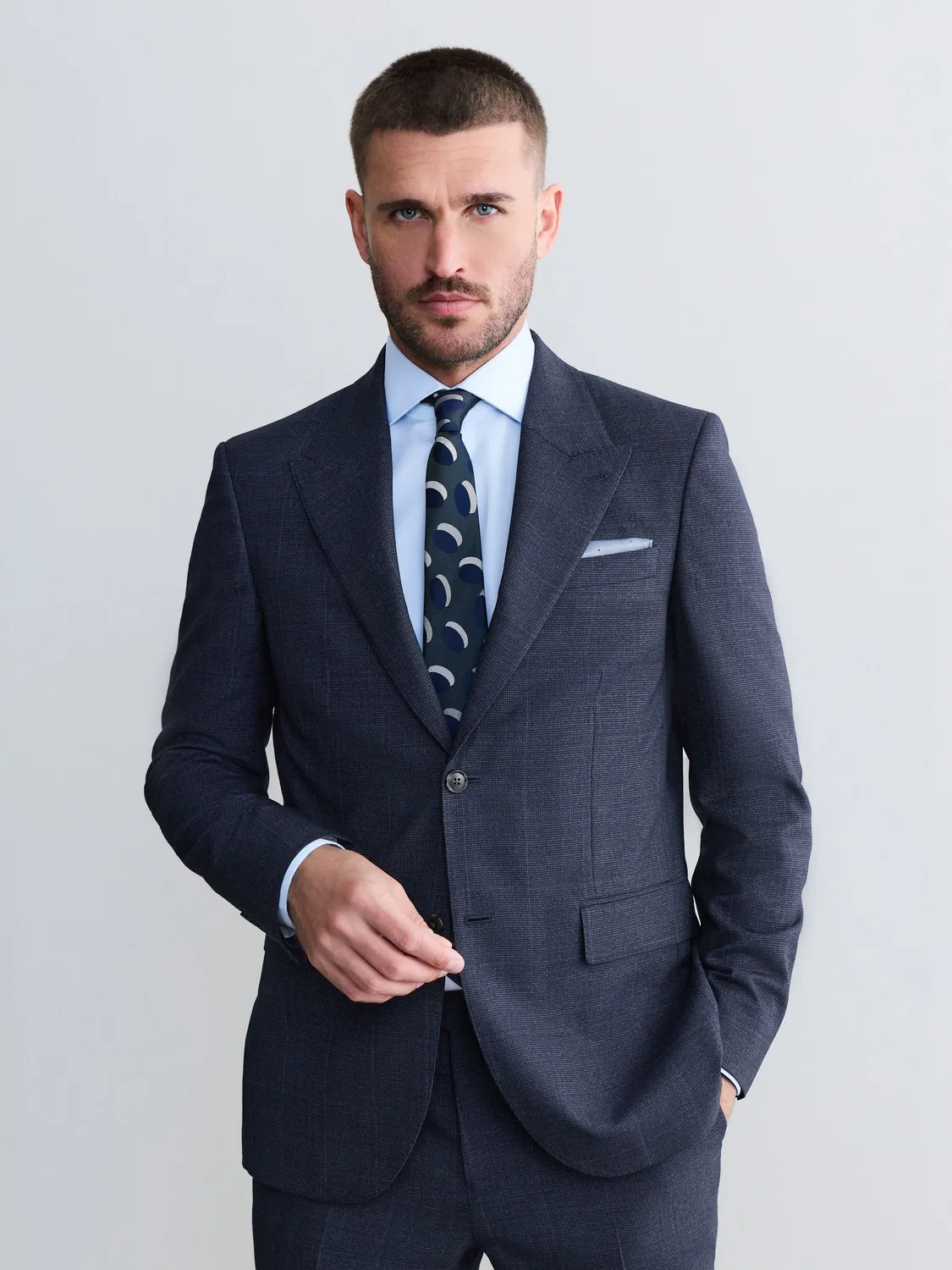 Пиджак Slim Fit Signature Marzotto 100% Italian Wool Check Next, темно-синий