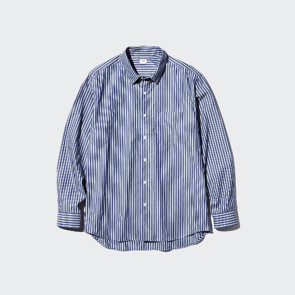 Рубашка Uniqlo Broadcloth Striped Regular Collar Unisex, 68 синий