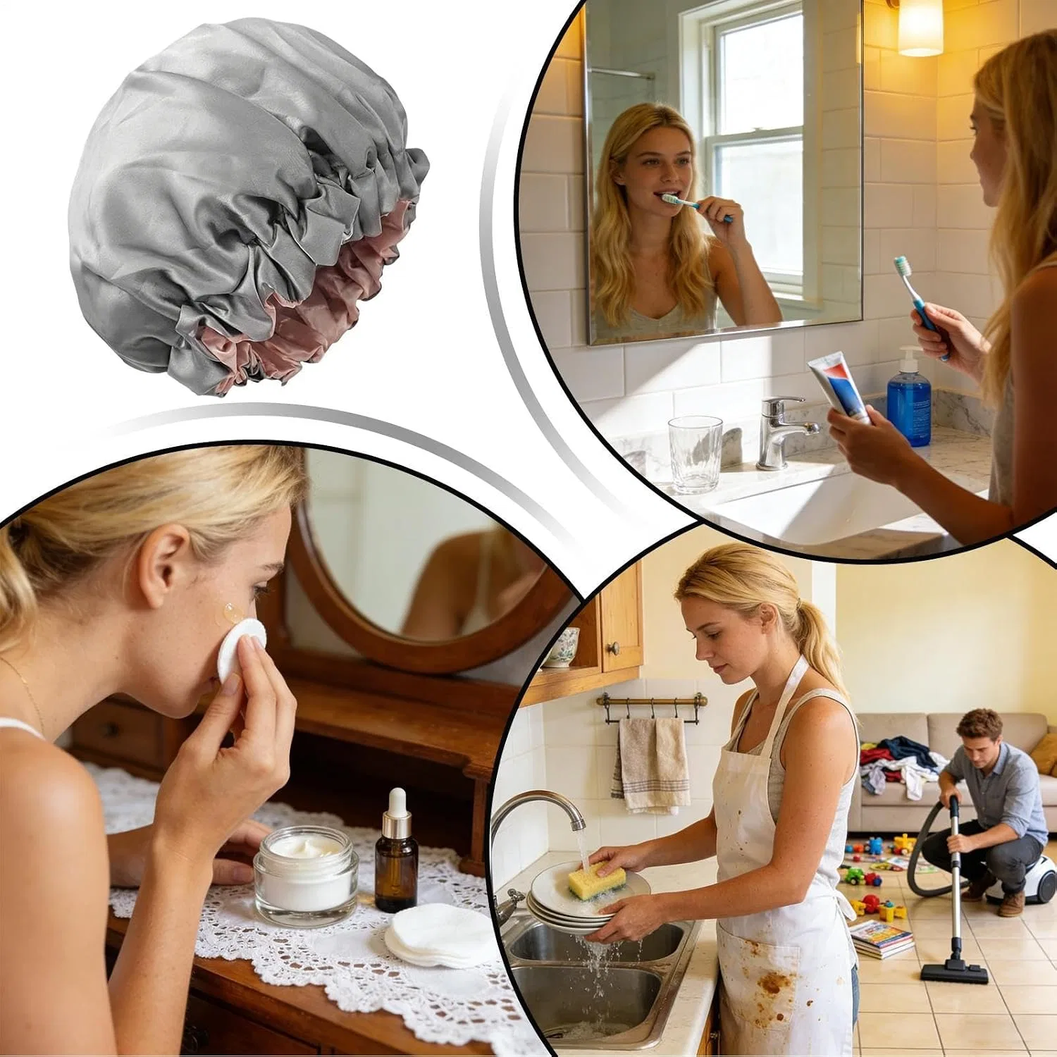 Шапочка для душа с двойным слоем искусственного шелка, эластичная, 20x15x3 см, Grau Generisch — фото 4