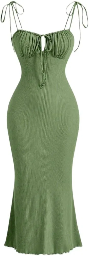 Женское длинное платье-комбинация с защипами Generic, Lime Green