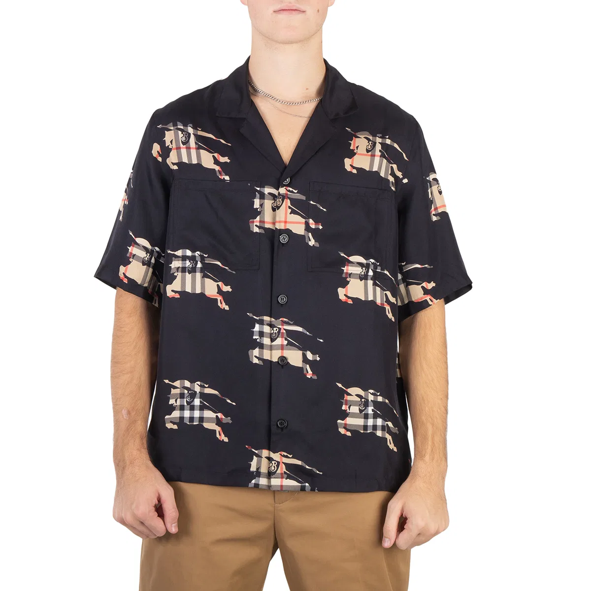 Шелковая рубашка с принтом Equestrian Knight Burberry, Black Ip Pat