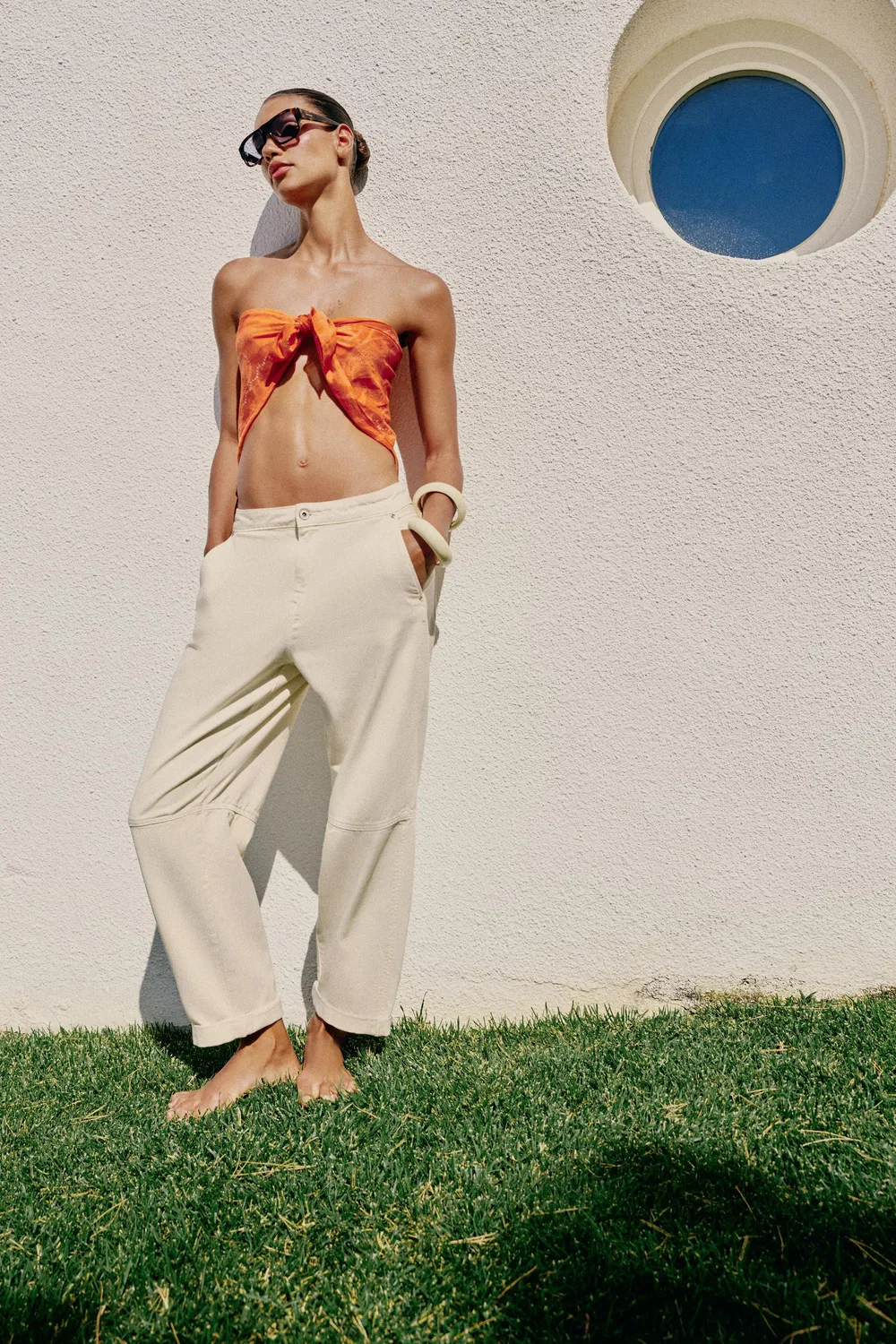 Свободные джинсы чинос Z1975 ZARA, Oyster-White