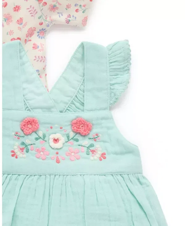 Детский комплект для новорожденных без рукавов Embroidered Overall Set Purebaby, Aloe — фото 4