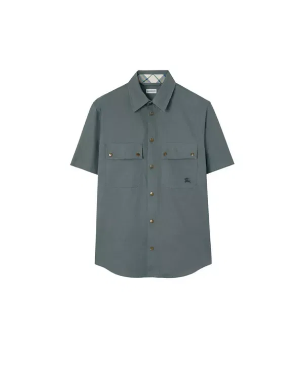 Мужская рубашка с коротким рукавом Relaxed Fit Tropical Gabardine Shirt Burberry, Seafarer Blue — фото 3