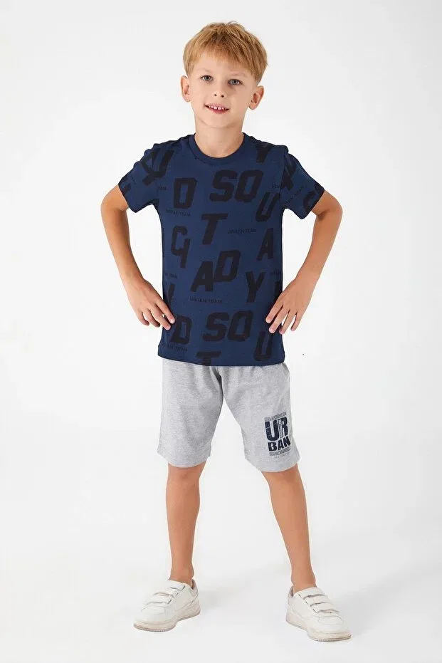 Детский для мальчиков комплект пижамы с принтом Urban Team Boy Bermuda Suit Rolypoly, Navy Blue