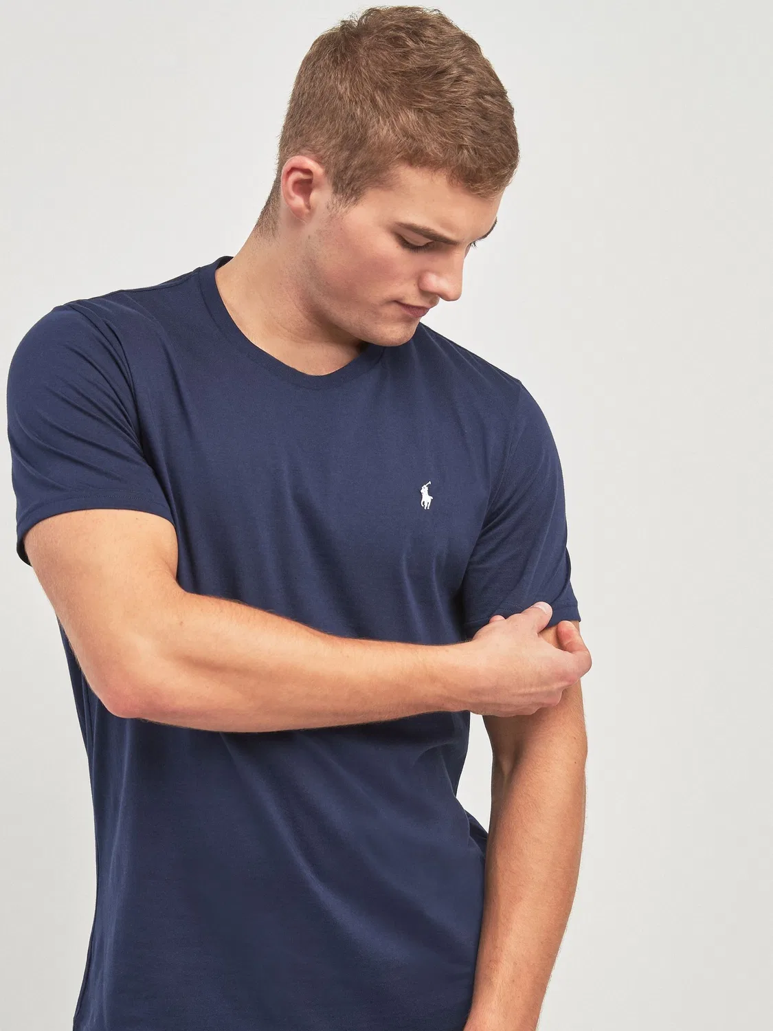 Темно-синяя хлопковая футболка с короткими рукавами и логотипом Polo Ralph Lauren