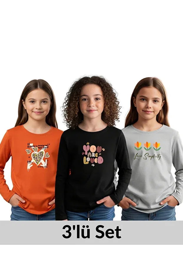 Детский комплект свитшотов для девочек с принтом Panios Kids, Orange-Black-Grey
