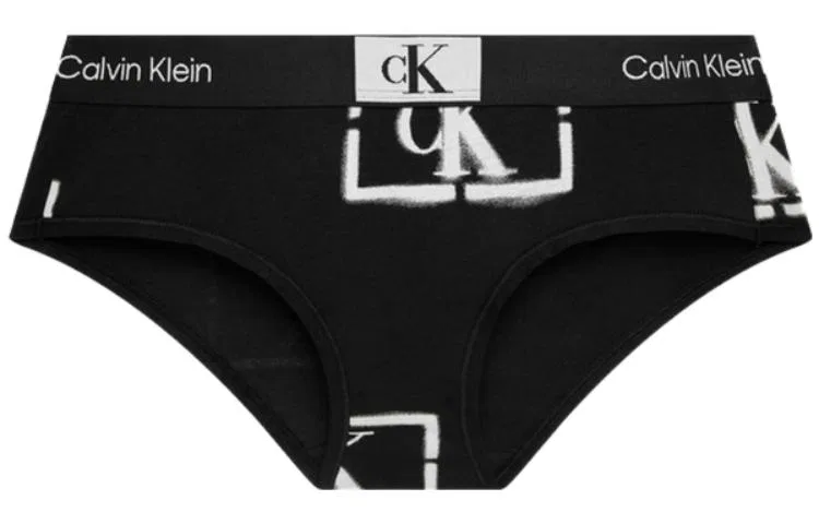 Женские трусы с логотипом Calvin Klein, Black With White Logo
