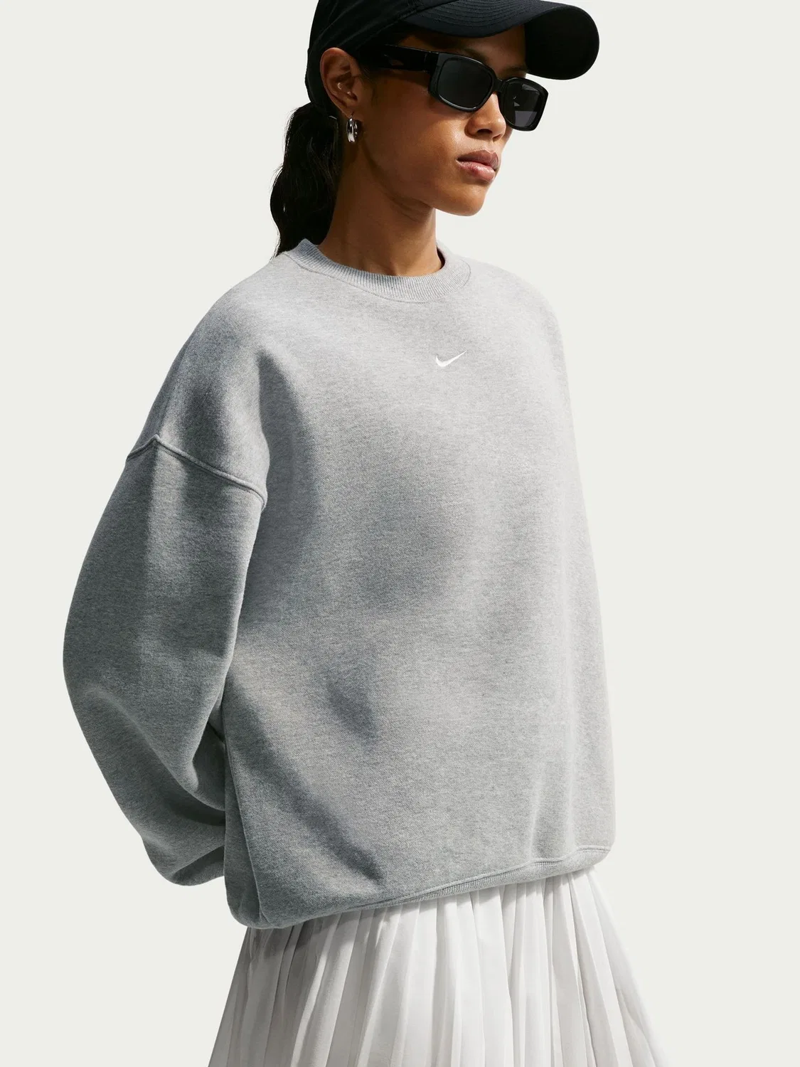Свитшот женский, свободный крой, Studio Fleece Nike, серый