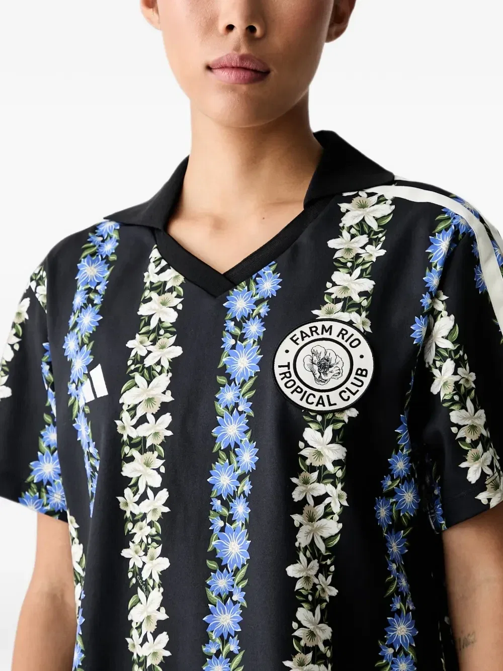 Платье adidas MINI с цветочным принтом и 3 полосками, черный — фото 4