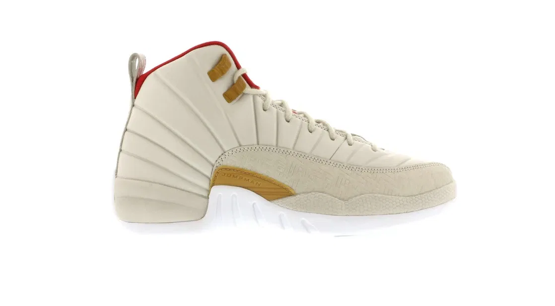 Детские кроссовки с принтом Jordan 12 Retro Chinese New Year Light Orewood Brown (GS), Light Orewood Brown/Varsity Red