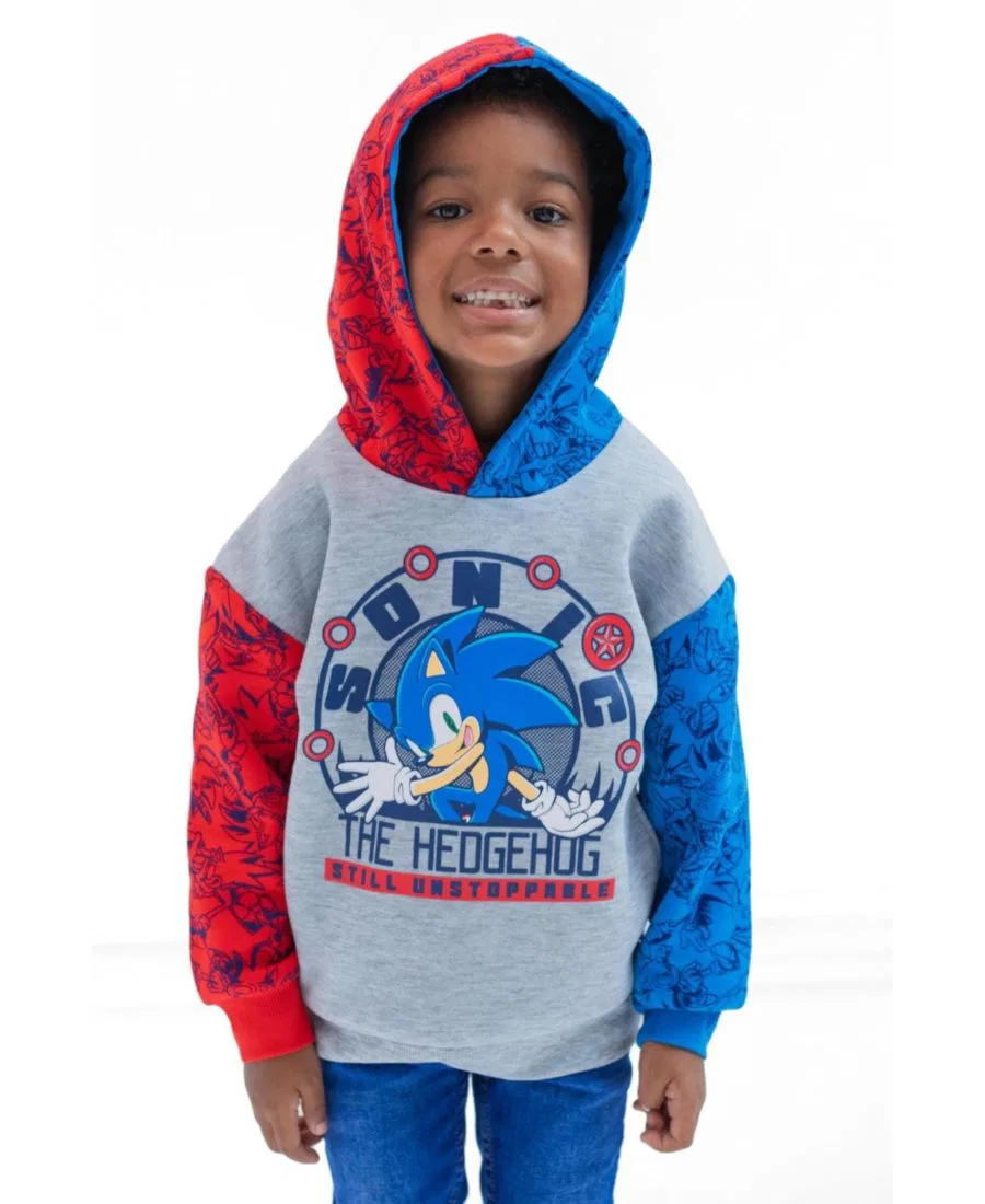 Детский худи из флиса с принтом Sonic The Hedgehog, Sonic Grey Red Blue — фото 2