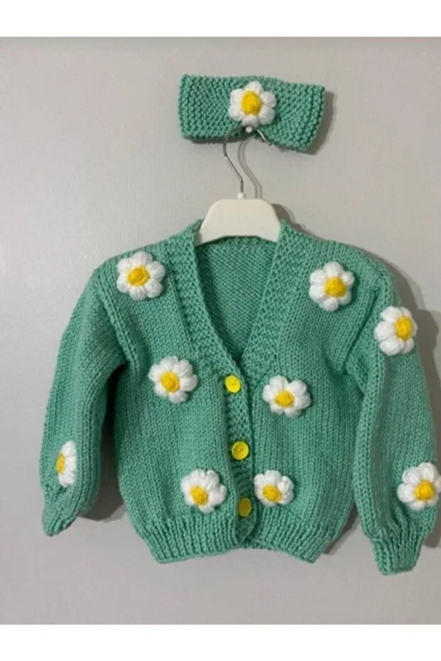 Детский кардиган с цветочным принтом El Örgüsü Cici Bebe, Green
