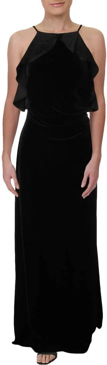 Женское бархатное платье с рюшами Ralph Lauren, Black