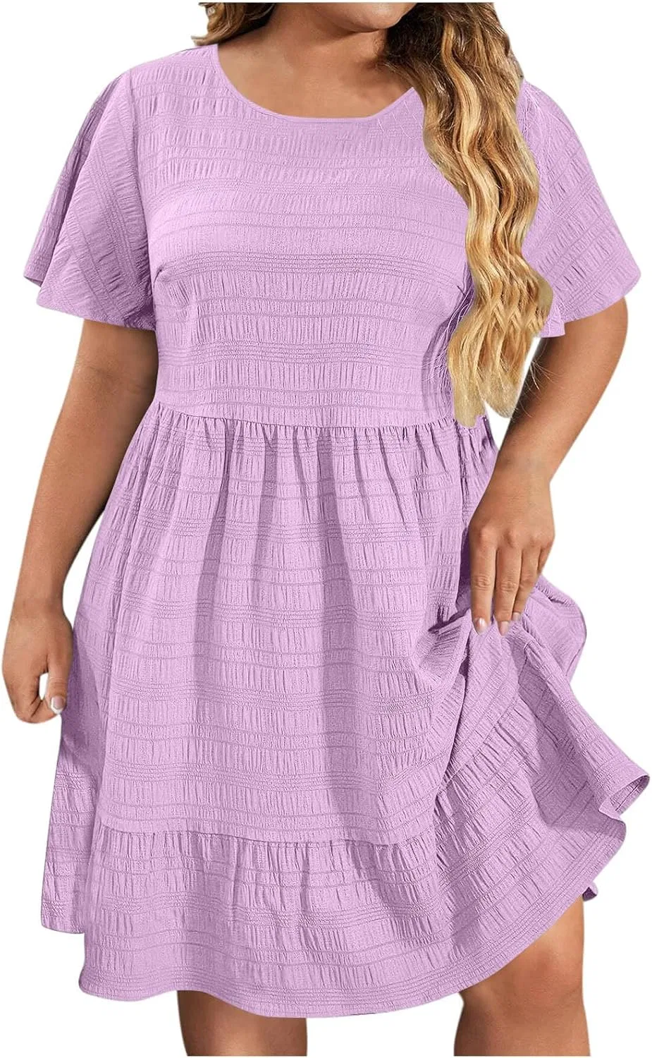 Женское платье миди с круглым вырезом, Purple