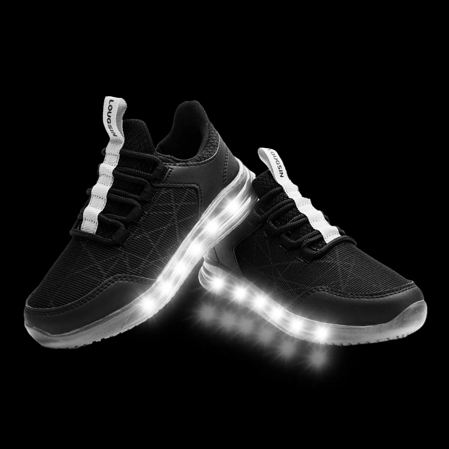 Детские кроссовки для мальчиков и девочек со светящейся подошвой GlowDash LOUGSIN, Black Boys Light Up Shoes — фото 3