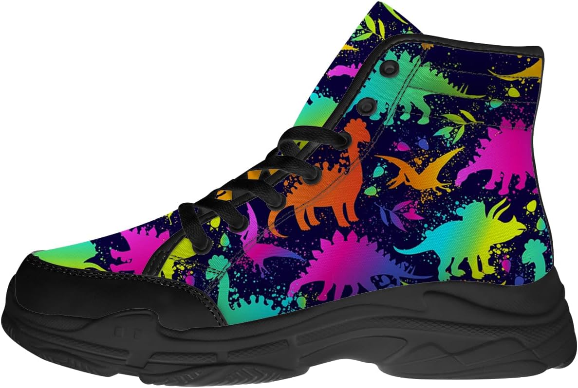 

Кроссовки Quorax для мужчин и женщин с динозавром, высокие на шнуровке, из ткани, подарок для женщин и мужчин, черный/зеленый/розовый