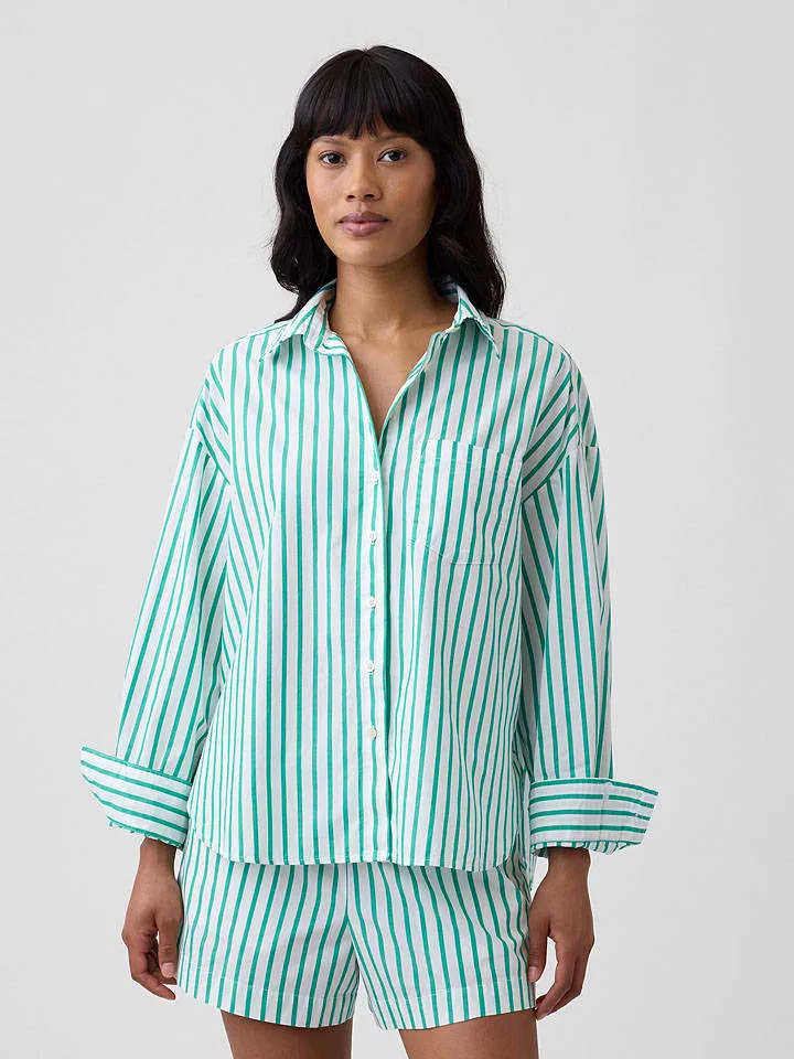 Женская рубашка оверсайз в полоску GAP, Green/White