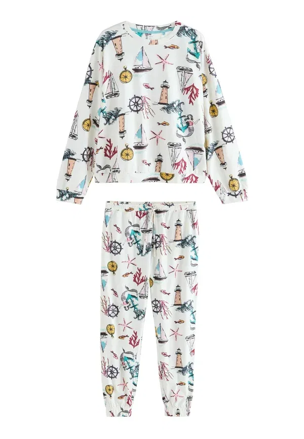 Пижамный комплект с принтом Regular fit long sleeve pyjama set Next, Cream Mermaid, кремовый