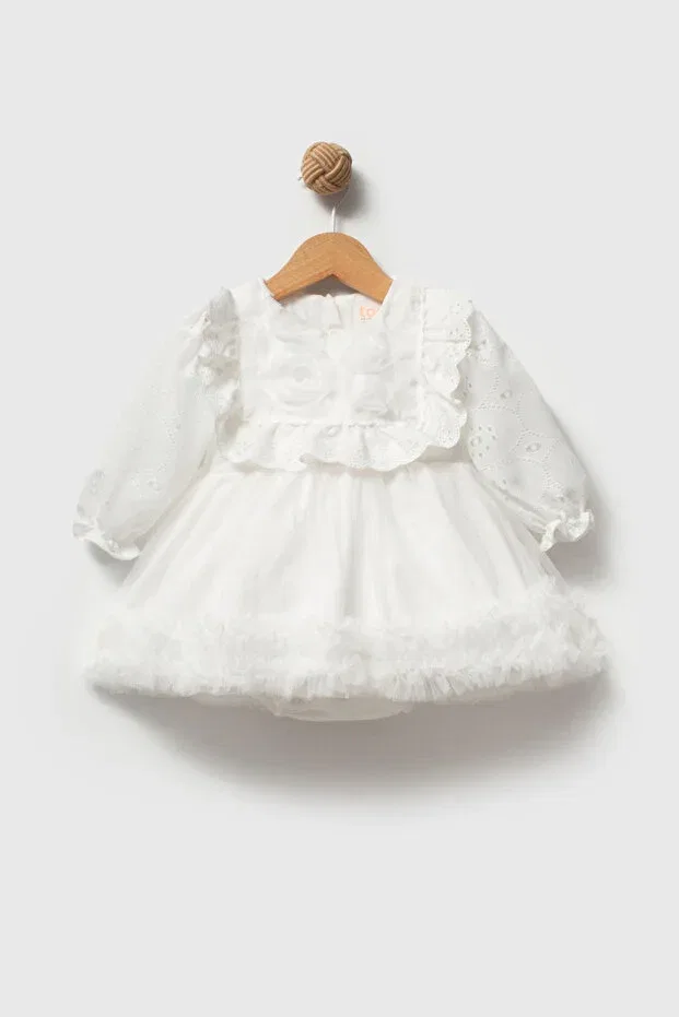 Детское кружевное платье для девочек Ely beyaz lace detailed baby girl dress - mevlüt dress, birthday dress Togy Baby Ve Kids Wear, White — фото 4