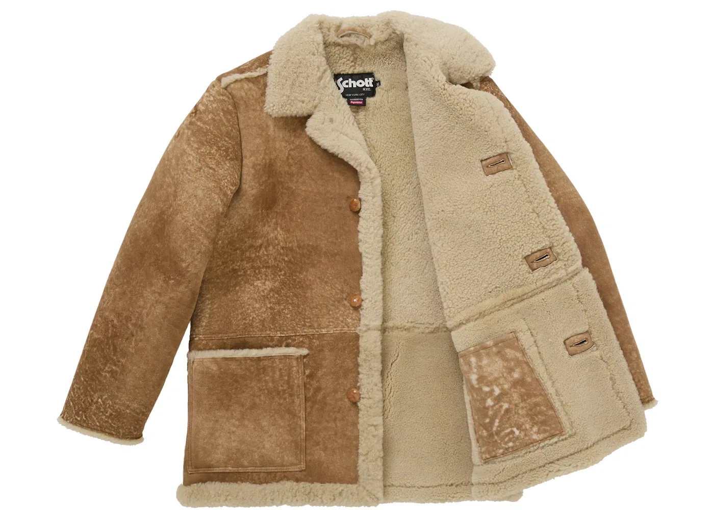 Мужское пальто из дубленой кожи с мехом овчины Supreme Coat, Tan — фото 2