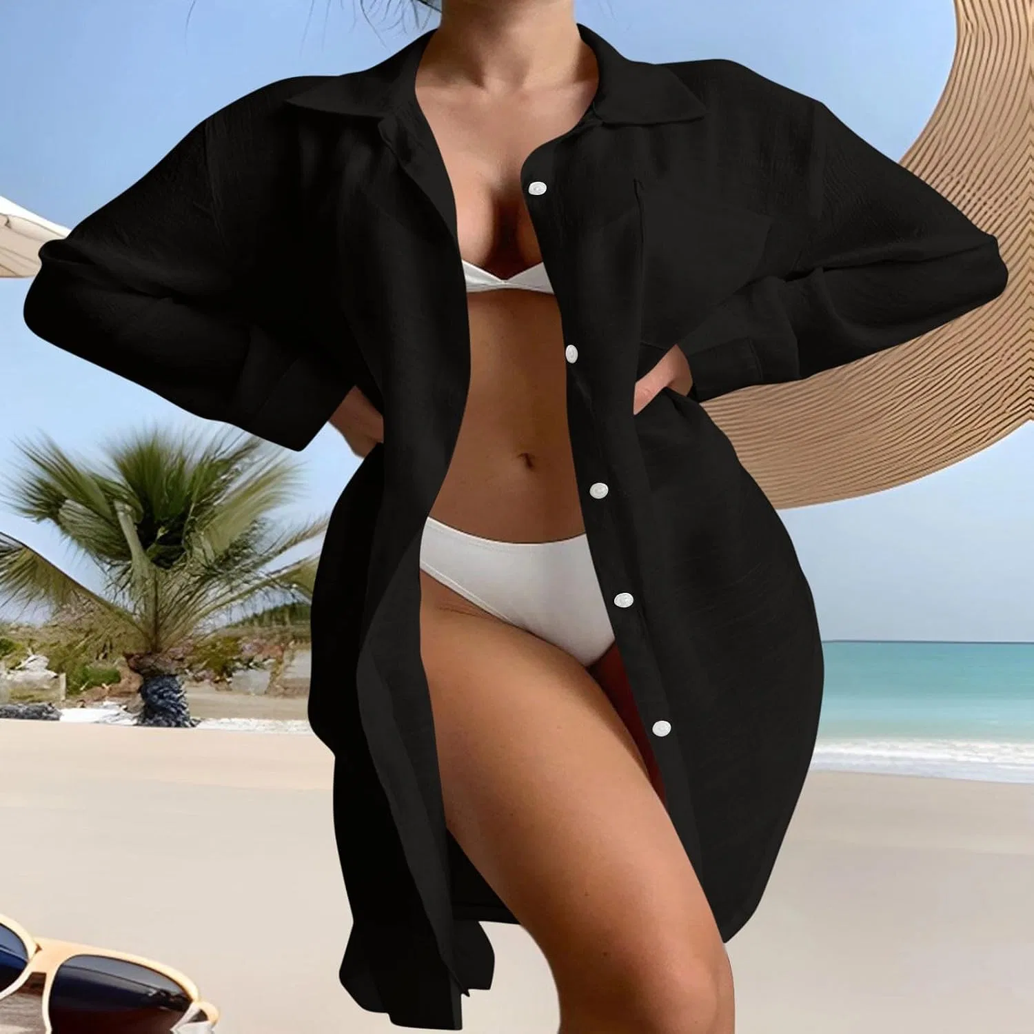 Женский кардиган для пляжа с кисточками, Black — фото 2