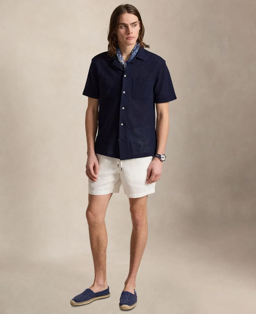 Рубашка с коротким рукавом из текстурного пике с вышивкой Polo Ralph Lauren, Cruise Navy — фото 2