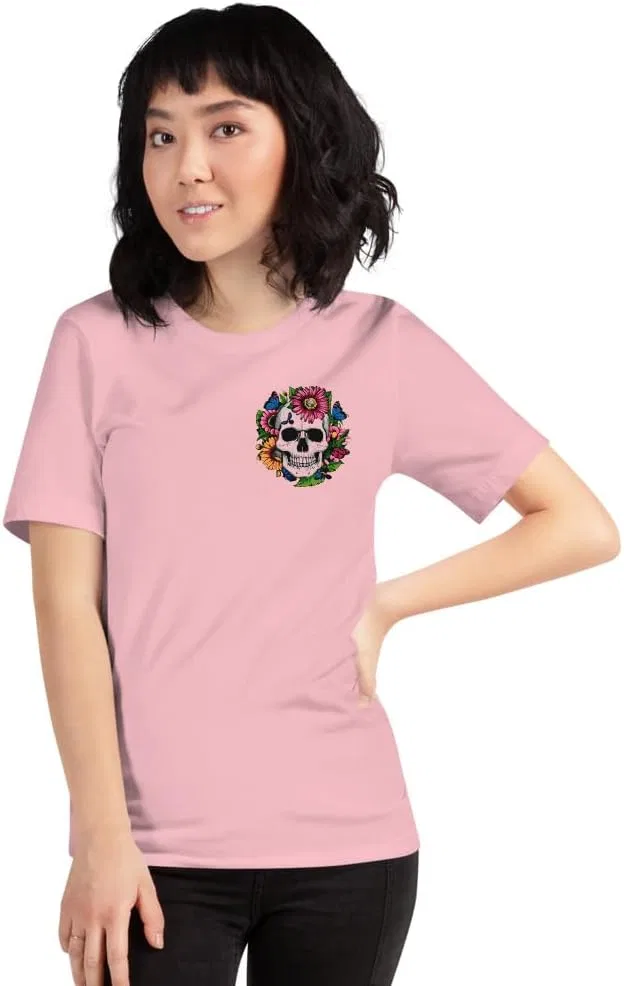 Футболка с принтом Skull and Roses 3001 Unisex, Pink