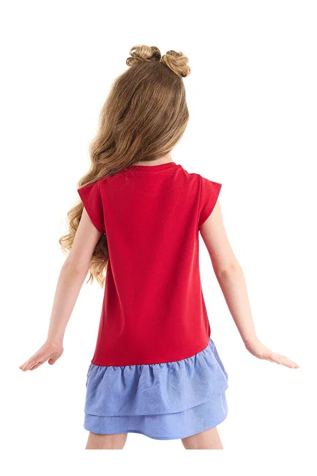 Детское платье для девочек с принтом Red Girl's Summer Dress With Cat Ruffles Denokids, Red — фото 2
