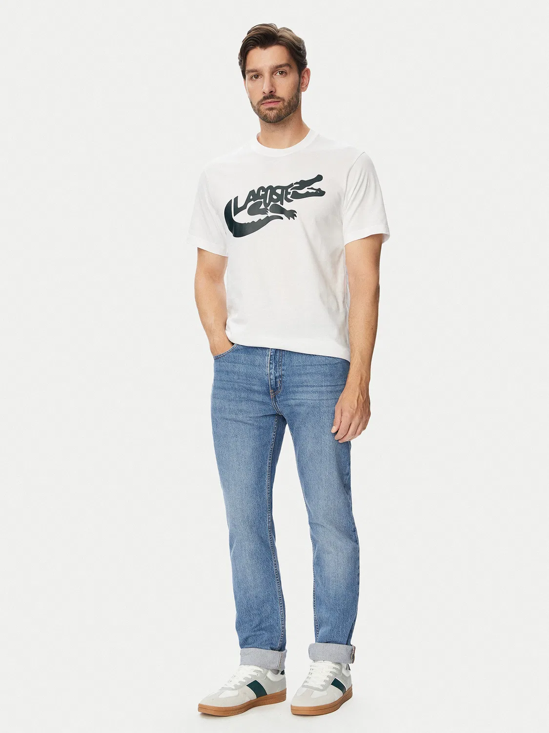 Мужская футболка классического кроя Lacoste, белый — фото 2