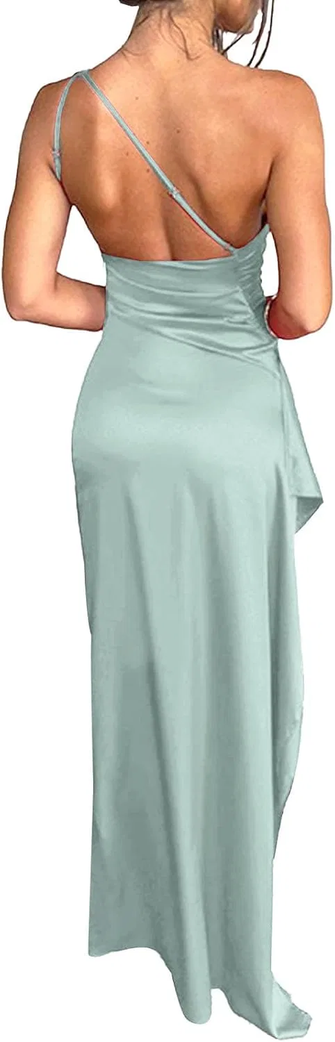 Женское вечернее макси-платье с одним плечом, Light Green — фото 3