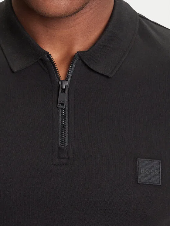 Поло slim fit Passerzip Boss, черный — фото 4